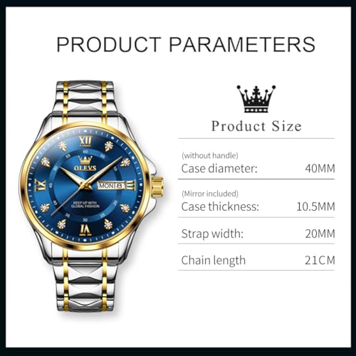 OLEVS Men's Blue Diamond Analog Quartz Watch 2906:two tone&blue - Image 6