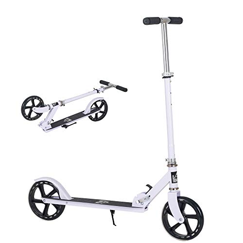 HOMCOM Patinete Plegable para Niños de +5 Años Scooter Infantil Manillar Ajustable en Altura de 4 Niveles con Freno 88x37x75-100 cm Blanco