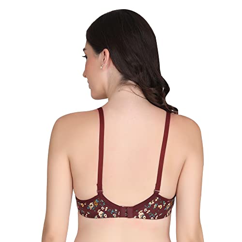 Image of Flower Print Bra for Women - Made of Pure Cotton Full Coverage Non Wired Pushup Soft Cup for T-Shirt Saree Dress Sports Garment for Daily Use Everyday