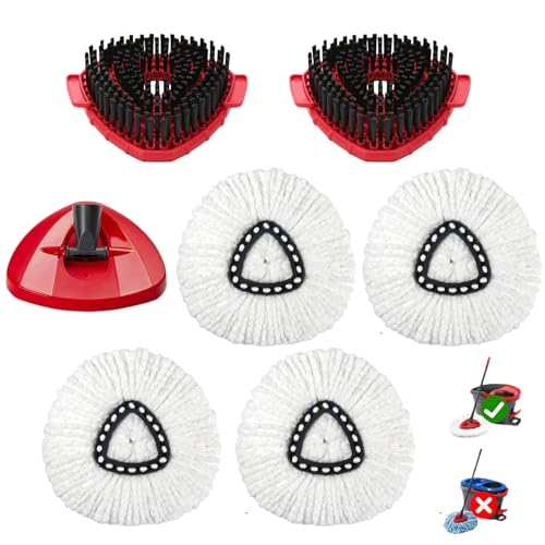 7-Pack Mop Heads Replacements Compatible with O Cedar EasyWring 1 Tank Includes 4 Microfiber Spin Mops Replace Head 2 Scrub Brushes and 1 Base Reusable and Machine Washable for Cleaning Floors