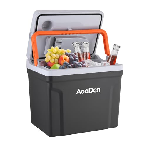 AooDen Upgrade 27 Quart (25Liter) Electric Car Cooler and Warmer with New Removable lid Design, Thermoelectric Iceless Cooler for Travel, Camping, Vehicles, Truck, Home - 12V DC and 120V