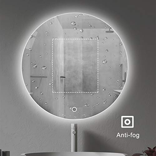 Illuminated Bathroom Mirror,Frameless Round With LED White light/warm light,Touch Sensor+Demister,5 Size