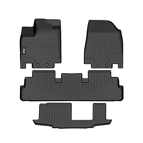 FREEMOTOR802 Compatible with 2022-2025 Infiniti QX60 7 Seats & Nissan Pathfinder 8 Seats Floor Mats, 3D Molded Carpets 1st 2nd Row Protection 4PC Black TPE All Weather Liner Protector Cover