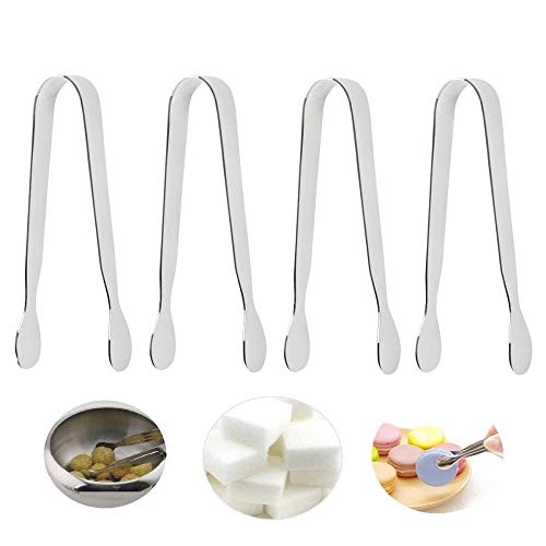 Stainless Steel Sugar Tongs, Home Tools Kitchenware Mini Serving Tongs for Bar Ice Tea Party Appetizer Wedding Favors Sugar Salad Bread (4pcs)