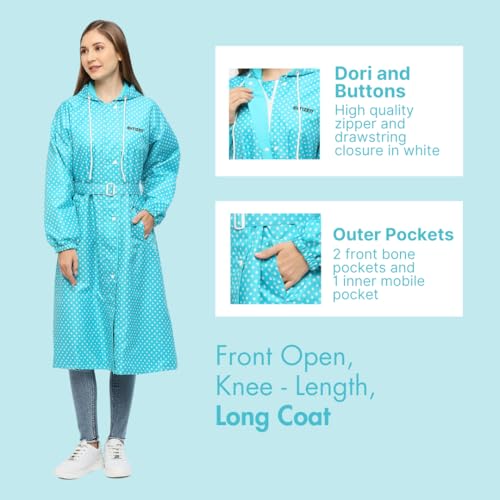 Image of Citizen Polyester Reversible Casual Style Raincoat For Women With Inbuilt Hood,Waist Belt & Matching Carry Pouch|Stylish Polka Dot Design|Durable & Lightweight Rainsuit With High Tearing Strength
