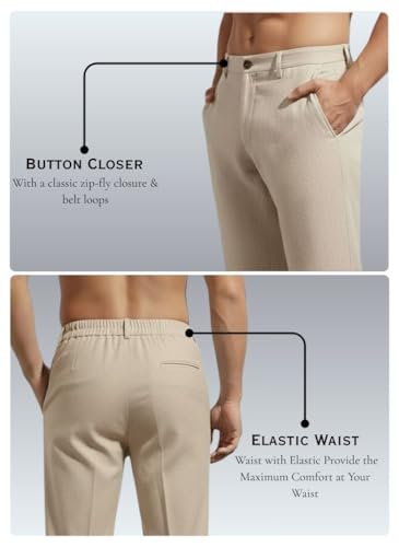 Image of Linen Pants for man | Lower for man | Chinos for Casual Wear |Straight fit Trouser for Men | Elastic Waist Brethable Summer Pants for Regular, Office Wear