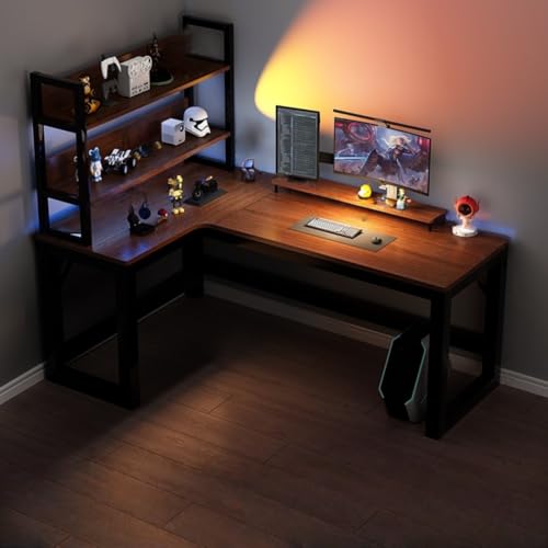 TIMDU 大型L字デスク コーナーゲーム デスク オフィス 省スペース パソコンデスク 配線穴付き 勉強机 作業机 頑丈なフレーム左右入替 作業 在宅勤務 省スペース 組立簡単 在宅勤務書斎、収納 オフィス (ダークウォルナット,180*100*75cm