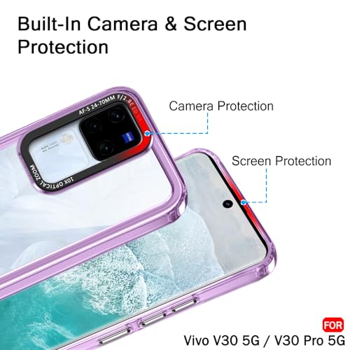 Image of TheGiftKart Hybrid Shockproof Back Cover Case for Vivo V30 / V30 Pro 5G | Stylish Camera Border | Electroplated Buttons | Crystal Clear Hard Back Cover Case (TPU & PC, Purple Bumper)
