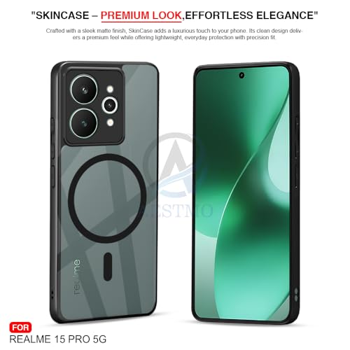 Image of AESTMO Realme 15 Pro 5G Back Cover | 360 Protection | Crystal Clear Hard Back Transparent | Compatible with MagSafe Accessories for Realme 15 Pro 5G (PC+TPU, Black Bumper)