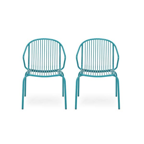 Gdfstudio outdoor modern iron club chair set of 2 matte teal  urban country home decor