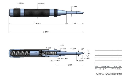 Starrett 18AA Automatischer Körner mit einstellbarem Hub, 4 Länge, 7/16 Durchmesser