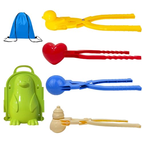 SKJJL Schneeball Maker Form, 5 Stücke Schneeballzange Herz Ente Pinguin, Kunststoff Sandball Schneeball Clip, Schneeball Spielzeug für Kinder Erwachsene Weihnachten Winter Schneeball-Clip Spielzeug