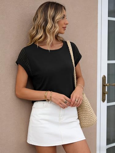 Image of Bliwov Womens Tops Lace Cap Sleeve T Shirts,Cute Trendy Casual,Beach Vacation Outfits,Summer Spring Fashion Clothes