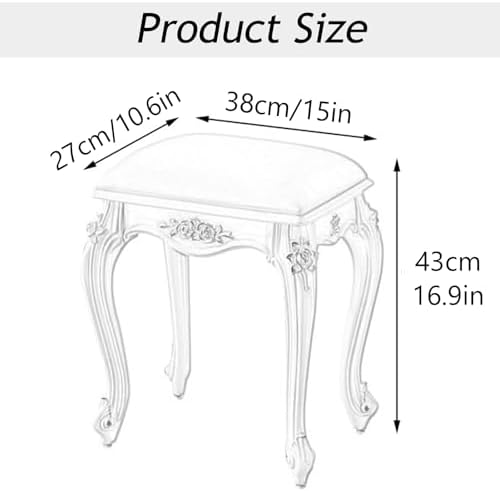 Vintage Upholstered Vanity Stool, Round Makeup Chair with Carved Legs, Elegant Accent Bench for Bedrooms, Gold Leather Dressing Seat, Stylish Ottomans for Home Decor