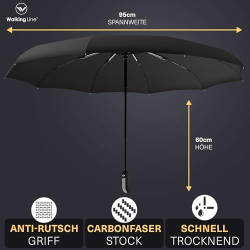 WALKINGLINE Regenschirm Sturmfest bis 140 km/h Inkl. Tasche - Taschenschirm mit Auf-Zu-Automatik, klein, leicht & kompakt, windsicher, stabil Regenschirm klein Umbrella Schirm