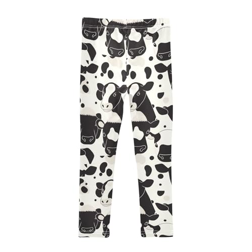 KLL Cow Spot Black and White Little Girls Cotton Leggings Soft High Waisted Lounge Pants Running2