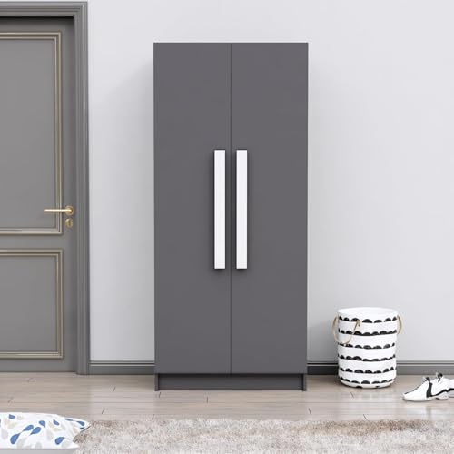 Image of Bniture 2 Door Wooden Wardrobe for Bedroom | Almirah for Clothes with 4 Shelves, Engineered Wood Wardrobe for Clothes | Cupboard for Bedroom (46D x 80W x 182H CM) | 3 Years Warranty (Slate Grey)