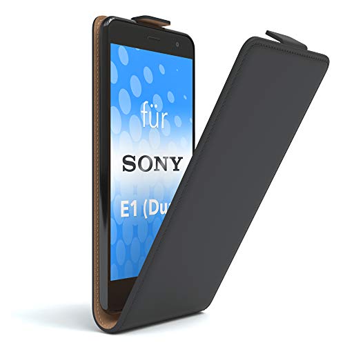EAZY CASE Hülle kompatibel mit Sony Xperia E1 (Dual) Hülle Flip Cover zum Aufklappen, Handyhülle aufklappbar, Schutzhülle, Flipcover, Flipcase, Flipstyle Hülle vertikal klappbar, Kunstleder, Schwarz