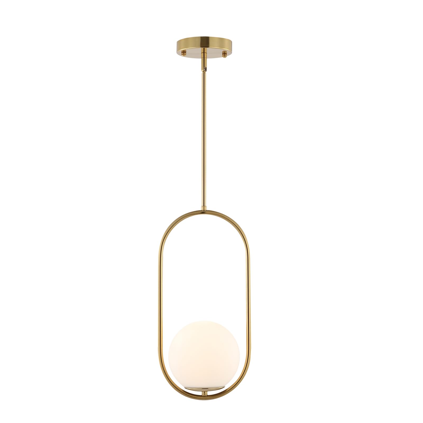 BYOLIIMA Modern Gold Globe Pendant Light Mid Century Chandelier 1-Light Brushed Brass Ceiling Hanging Lighting Fixture with White Globe Glass Shade for Kitchen Island Dining Room Bedroom — image 1