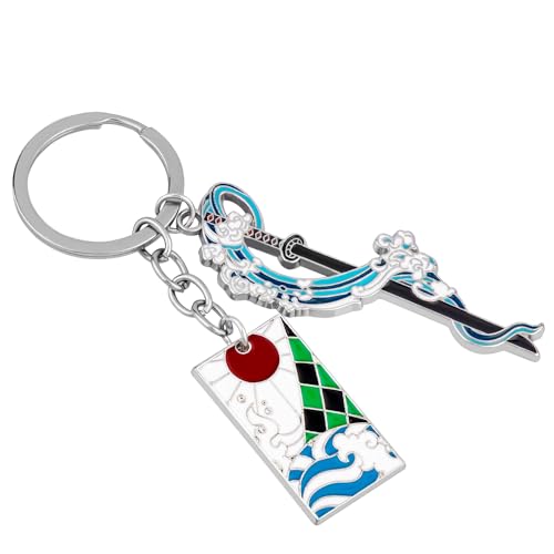 Weeb Keychains Demon Slayer Merch Tanjiro Anime Charm with Nichirin Sword & Haori Plate Premium Zinc Alloy Keychain Durable for Bags or Keys Lightweight Holds Its Finish