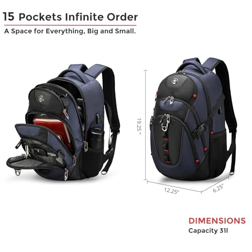 Swissdigital Design Laptop Backpack with USB Charging Port, Travel Backpack Fits 15.6 inches Computer, 31L College School Backpack for Men, Blue/Black | SD803-12 - Image 3