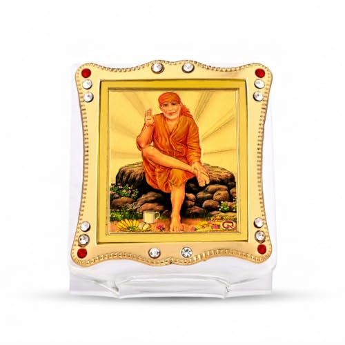 Image of Sai Baba Sitting on Stone Idol for Car Dashboard Home & Office Showpiece Decor
