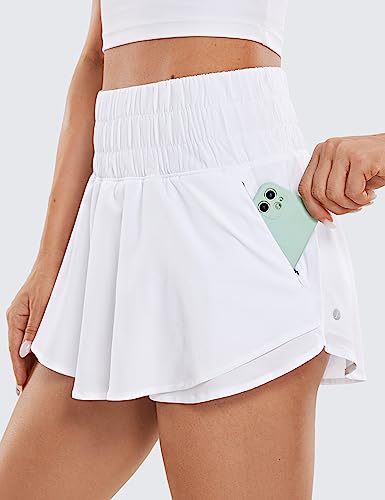 Image of CRZ YOGA Ruffle Skirt Overlay Athletic Shorts | High Waisted, Quick Dry, Lightweight, Flowy, A Zip Pocket, for Women