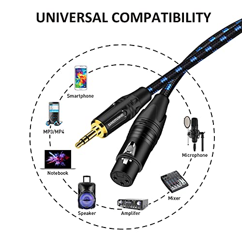 Dremake 3.5Mm Jack Stereo To Xlr Mic Cable, Xlr To 3.5Mm Audio Cable, 1Ft Unbalanced 3.5Mm 1/8 Inch Male To Xlr 3-Pin Female Interconnect Adapter Cord For Pcs, Phones, Amplifiers - Black Blue Tweed #TOP4
