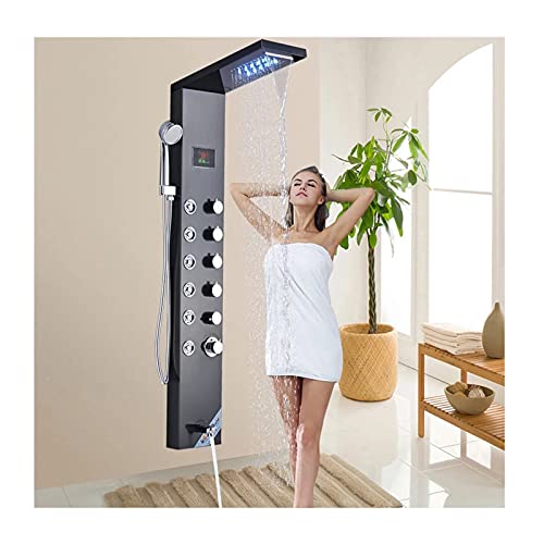 Panel de Ducha para Baño Sistema Torre de Agua con Pantalla LED de Temperatura, Acero Inoxidable 304, Sistema de Masaje de 4 Funciones, Fácil Instalación, Negro miniatura 1