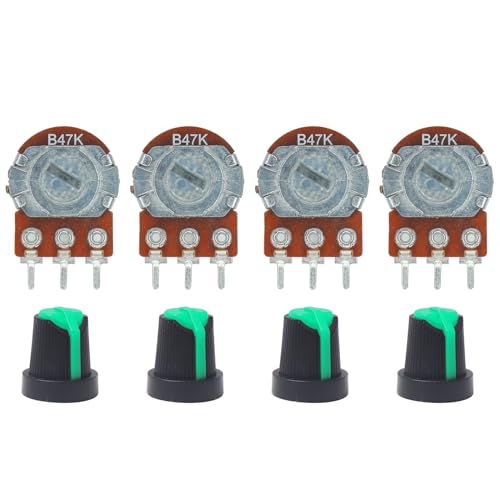 Image of Electronic Spices 47k 3Pin Round Shaft Rotary Potentiometer Volume Pot 47K with Knob for Multiple Applications (Pack of 4)