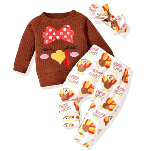 Image of HINTINA Infant Baby Girl Knit Pullover Long Sleeve Sweater Outfits Fall Winter Clothes Clothing Set