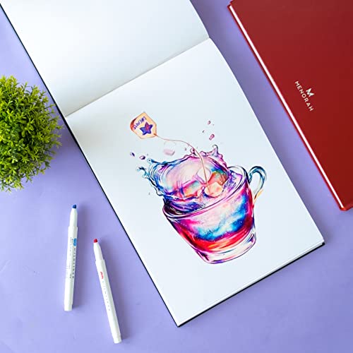 Image of MENORAH Paper Artist Sketch Book - A4-115 Gsm (160 Pages / 80 Sheets) Drawing Notebook - Hard Bound Book - (21.0 Cm X 29.7 Cm) - Completely Handmade Landscape- Black, Watercolor