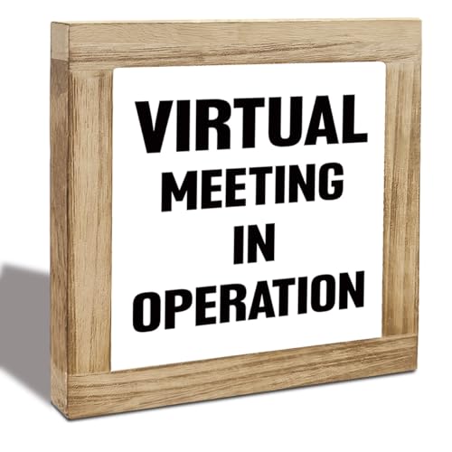 Virtual Meeting In Operation Wooden Box Sign Desk Decor, Work From Home Office Sign, Zoom Meeting Do Not Disturb Tabletop Decoration for Desk Door Shelf, Rustic Farmhouse Decor