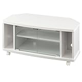 ぼん家具 テレビ台 コーナー キャスター付き 32型 対応 幅80cm 木製 ガラス扉 おしゃれ ホワイト