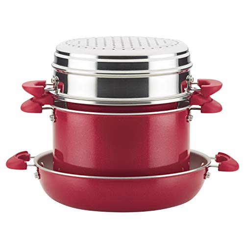 Rachael Ray 12166 8-Piece Create Delicious Stackable Nonstick Cookware Set, Aluminum, Red Shimmer - Image 13