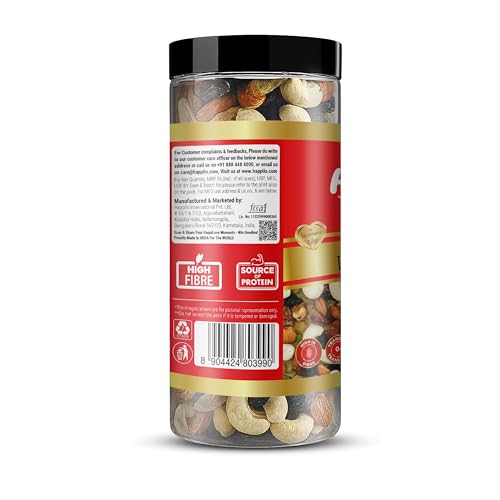 Happilo Premium Panchmewa Dry Fruit Mix 405g Jar | Fit for Fasting | Healthy Snacks Mixed Nuts Dates | Golden Raisins | Afghan Raisins | Cashews | California Almonds