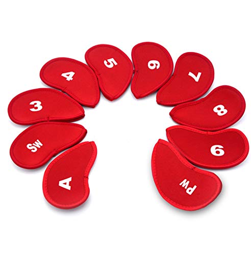 XM-ZHHY Lot de 10 housses de protection en fer pour clubs de golf avec étiquette numérotée Rouge Cover