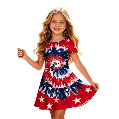 Vestido patriótico de Manga Corta para niñas con Cuello Redondo Celebraciones y Uso Diario. Elegante Adecuado días Festivos Eventos, Tul, Bordado Volantes # L