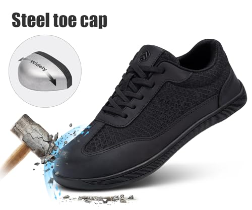 Image of LARNMERN Steel Toe Shoes Men Barefoot Safety Sneakers Walking Skate Non Slip Work Training Shoe 51654(8 Men, All Black)