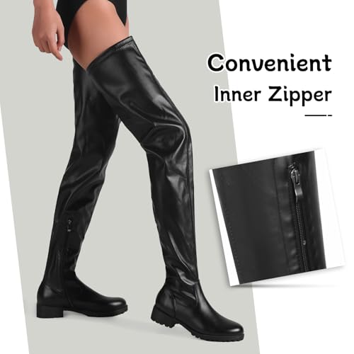Black Thigh High Boots for Women - Trendy Over the Knee High Boots with Inner Zipper Long Calf Fashion Skinny Punk Boot Knight Style for Party Prom4
