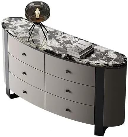 Sideboard Buffet Cabinet Minimalist Six-drawer Chest Of Drawers Marble Dining Side Storage Furniture Leather Art Luxury Stone Entrance Corridor Decorative Table Kitchen Storage Cabinets(A)