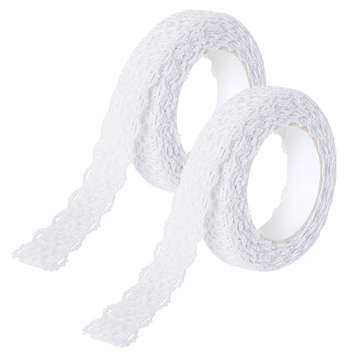 Lace Ribbon Selbstklebend 2 Rollen Vintage Dekoratives Gurtband Baumwolle Spitze Spitzenband,Geeignet für Handwerk, Hochzeit Dekorationen, Handwerk DIY Scrapbooking Dekorationen (Weiße)
