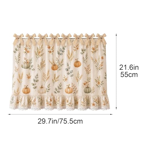 Thanksgiving Fall Oven Skirt Kitchen Curtains Pumpkin Leaf With Bow Ruffled - image 2