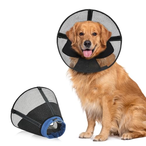 Image of Dog Cone Collar to Stop Licking, Soft Mesh Recovery Collar After Surgery with Liner, Elizabeth Cone Alternative for Medium and Large Dogs, for Surgery, Spay, Neuter, Wound Care,XS,Black and Blue