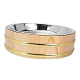 BESTYASH Cubeta para Servir Sushi de Madera Natural con Interior de Acero Inoxidable Recipiente para Almacenamiento y Presentación de Alimentos Restaurantes