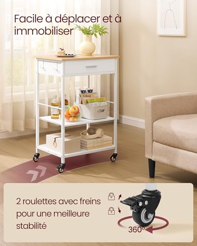Desserte cuisine 45x60, tiroir, roulettes frein VASAGLE