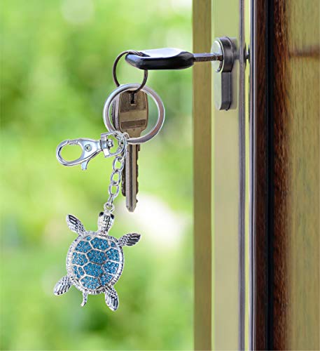 Aqua79 Blue Sea Turtle Keychain - Silver 3D Sparkling Charm Rhinestones Fashionable Stylish Metal Alloy Durable Key Ring Bling Crystal Jewelry Accessory With Clasp #TOP7