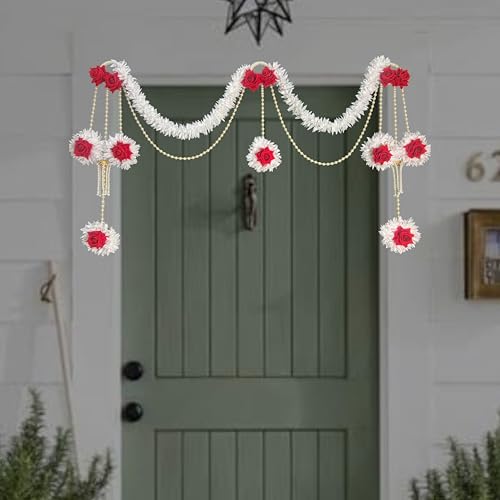 Image of Rajasthan Kraft Beautiful Decorative Red Rose, White Gajra & Beads Toran (40 Inch) Perfect for Home, Festive, Wedding & Event Decoration