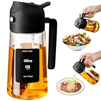 SWEET VIEW 2 in 1 Spruzzatore Olio e Dosatore Olio, 470ml Spruzzino Olio Per Friggitrice Aria, Bottiglia di olio d'oliva in vetro per cucina, insalata e barbecue (Nero)