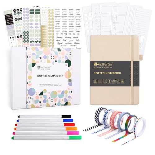 Carnet de notes à pois A5 abricot avec stylos fineliner et rubans washi